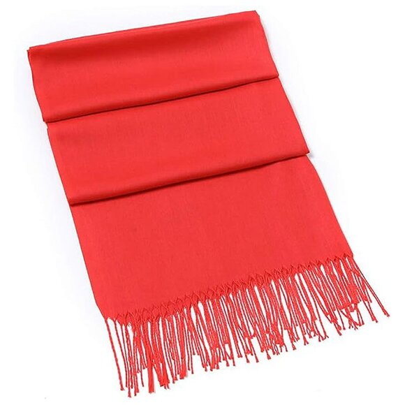 Large Soft Cashmere Silky Solid Shawl Wrap Scarf for Women-Red - Picture 3 of 6